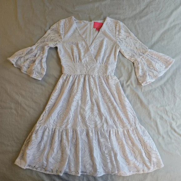 Lilly Pulitzer Cecelia White Lace Vneck Bell Sleeve Midi Dress - Picture 12 of 12